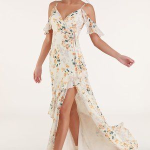 Lulu's Shadow Blooms Cream Floral Print Ruffled Maxi Dress